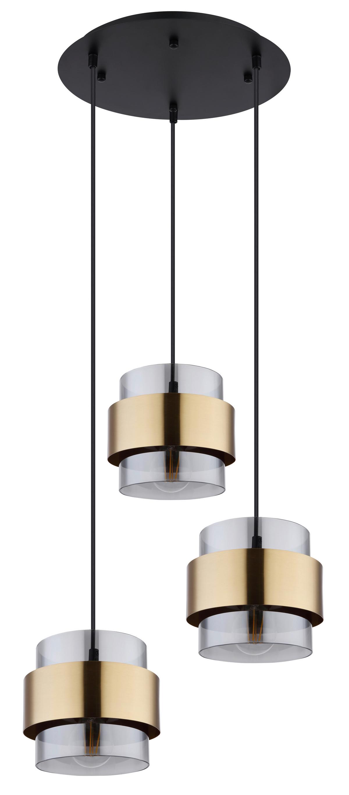 Hängeleuchte Milley Klar/Schwarz max. 60 Watt - Klar/Messingfarben, Design, Glas/Metall (45/120cm) - Globo