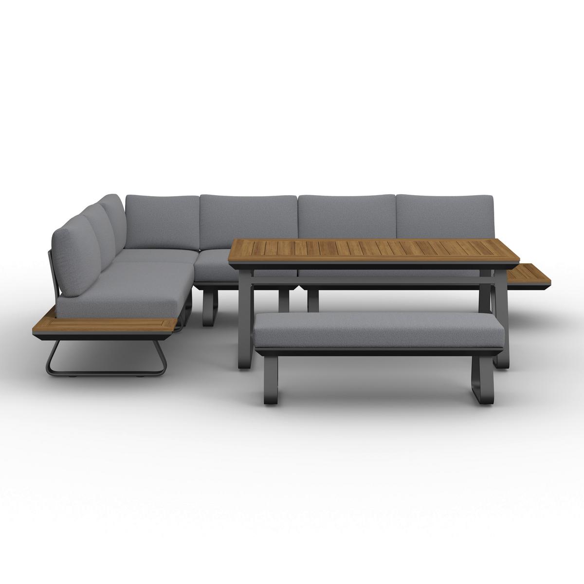 Dining-Loungeset Emma Dunkelg Outdoorstoff/Metall/Polywood - Dunkelgrau/Naturfarben, MODERN, Kunststoff/Textil - Bessagi Garden