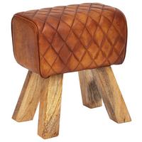 Tabure Hocker - naravne barve/rjava, Moderno, les/usnje (40/48/27cm) - MID.YOU