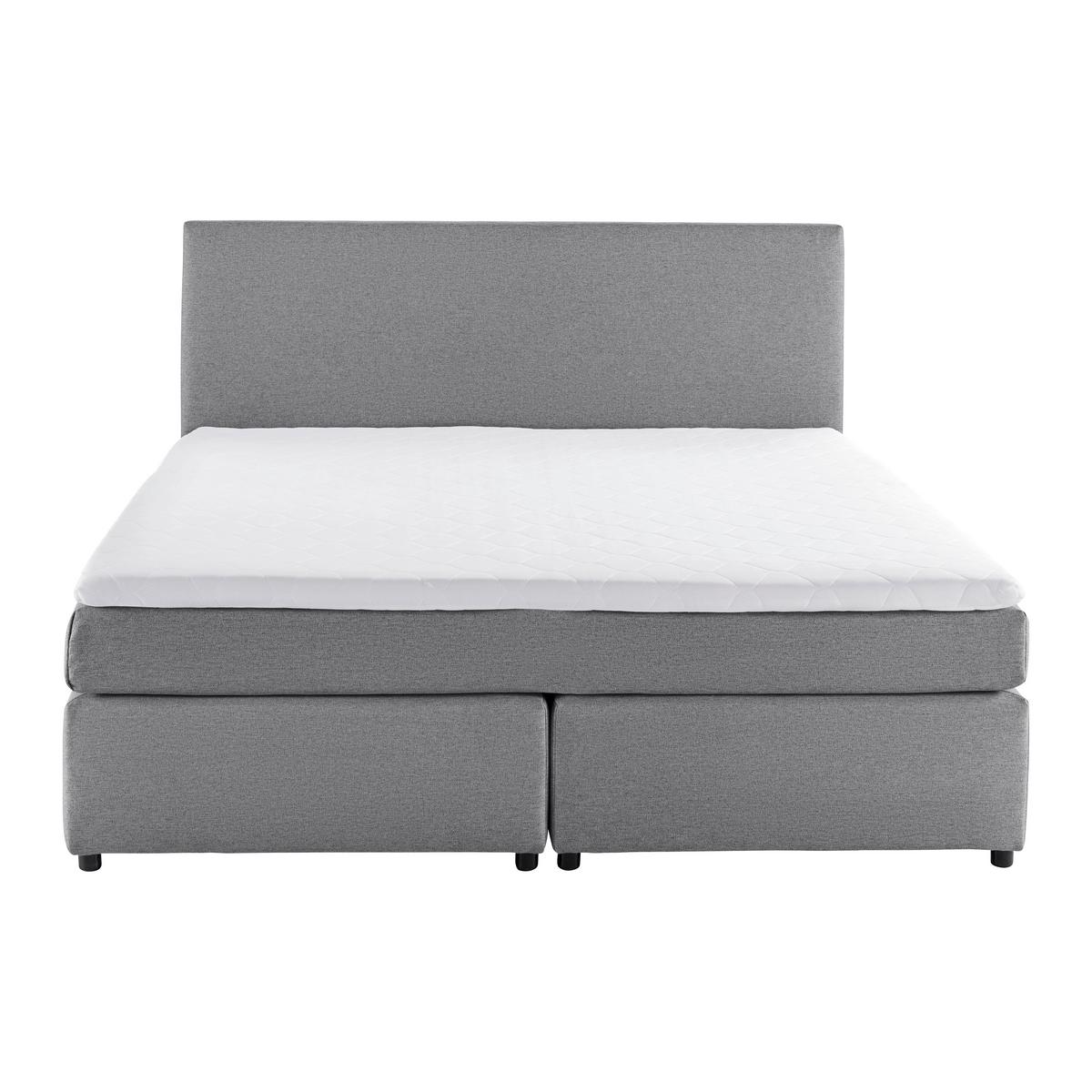 Boxbett Florinda ca. 180x200 cm Grau mit Topper - Schwarz/Grau, Modern, Holz/Kunststoff (180/200cm) - Bessagi Home