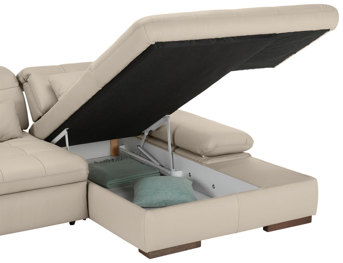 Wohnlandschaft Sanfino Leder Hellgrau - Chromfarben/Hellgrau, KONVENTIONELL, Leder/Metall (305/79-96/199cm) - Premium Living