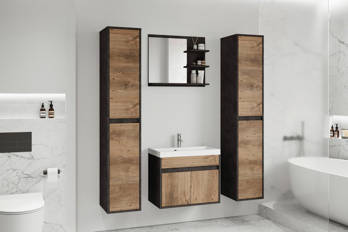 Badmöbel-Set 5-tlg. Cyprus ca. 120 cm Kastanienfarben - Kastanienfarben/Anthrazit, LIFESTYLE, Keramik/Holzwerkstoff (120,4cm) - P & B