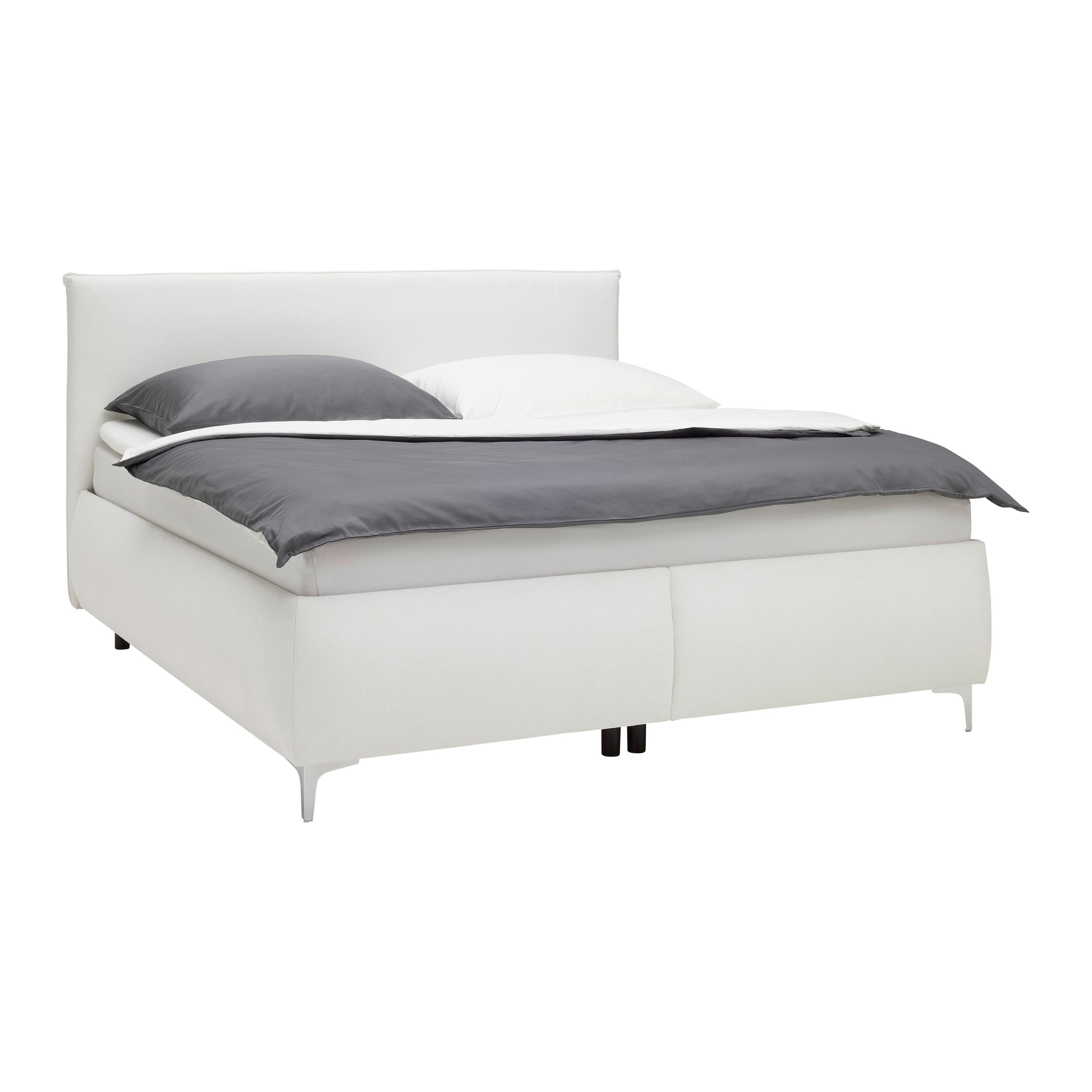 Polsterbett Inez Weiss ca. 180x200cm - Weiss/Silberfarben, Konventionell, Holz/Holzwerkstoff (180/200cm) - Premium Living