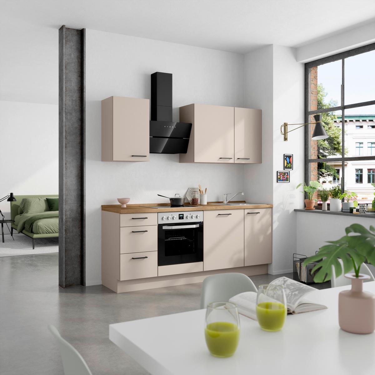 Küchenleerblock Easytouch High o. Geräte Sandfarben - Sandfarben/Eichefarben, MODERN, Holzwerkstoff/Metall (210cm) - Nobilia