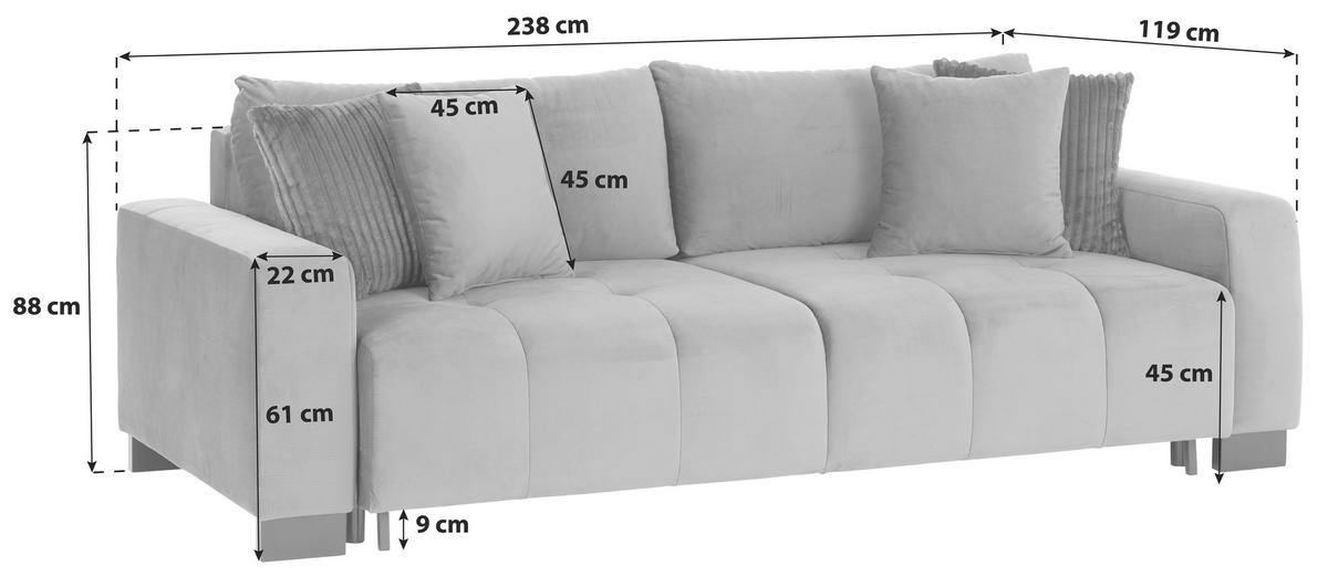 Trosed Na Razvlačenje Beta New Lux - tamnosiva/tamnozelena, Moderno, metal/tekstil (238/88/119cm) - Modern Living