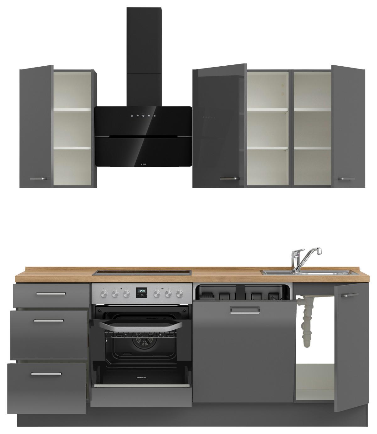Küchenblock Flash m. Geräten Schieferfarben - Schieferfarben/Edelstahlfarben, MODERN, Holzwerkstoff/Metall (210cm) - Nobilia