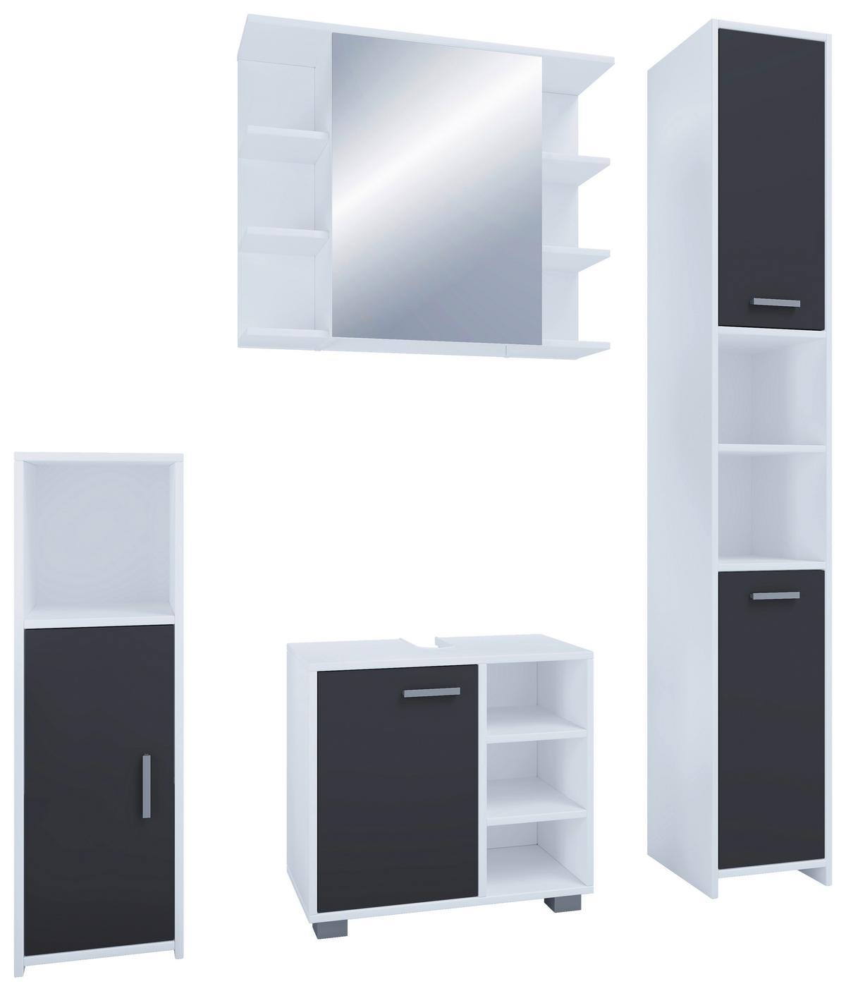 Badezimmer Zalo 4-tlg. ca. 120 cm Weiß/Schwarz - Schwarz/Weiß, MODERN, Holzwerkstoff (120cm) - MID.YOU