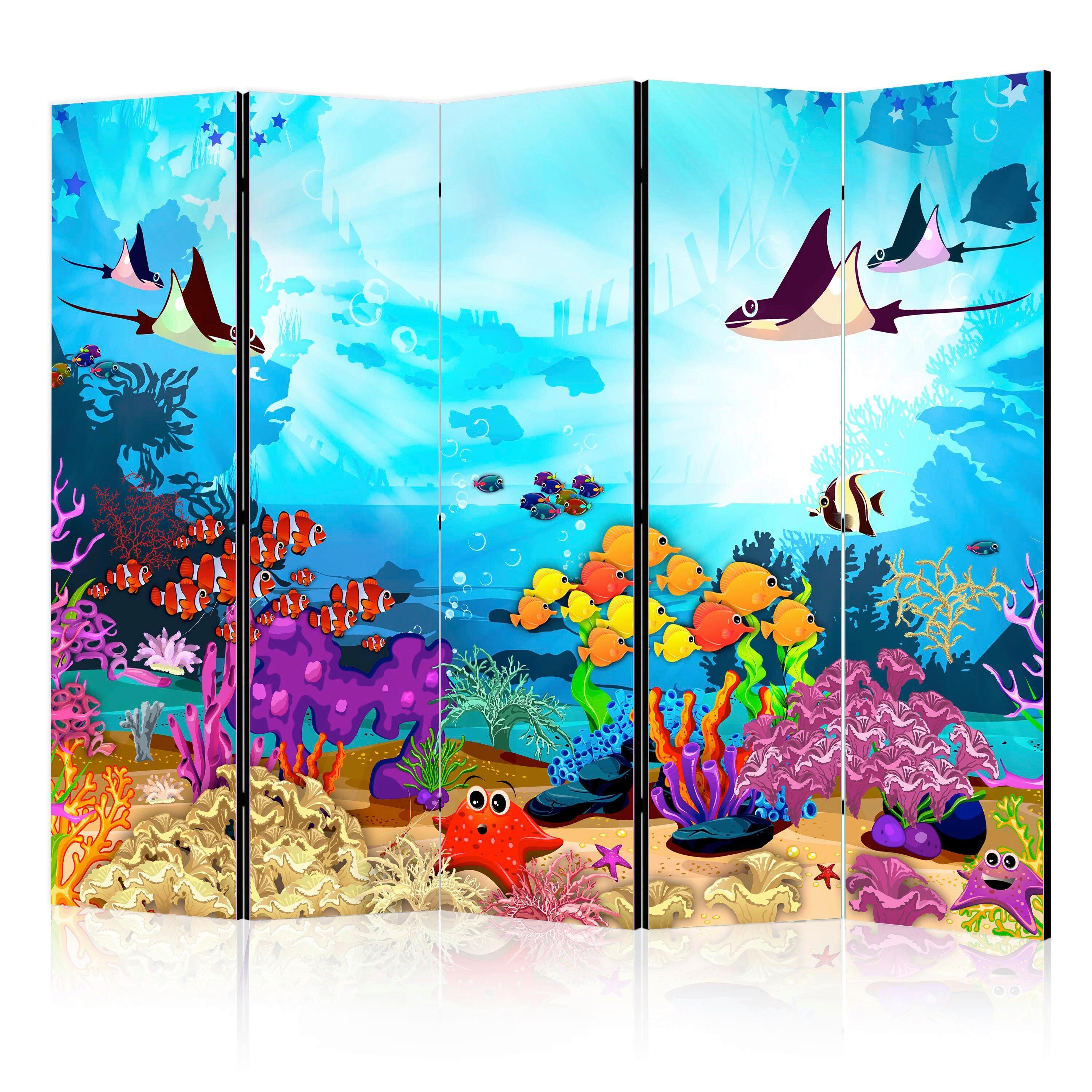 Paravan Colourful Fish I, 5-Delni, Dvostranski - večbarvno, Basics, tekstil/les (225/172/3cm) - artgeist