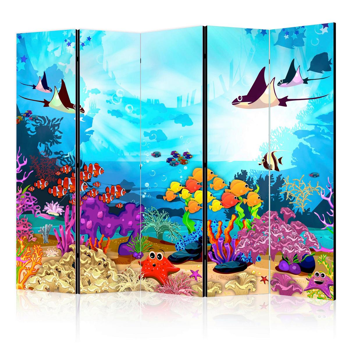 Paravan Colourful Fish I, 5-Delni, Dvostranski - večbarvno, Basics, tekstil/les (225/172/3cm) - artgeist