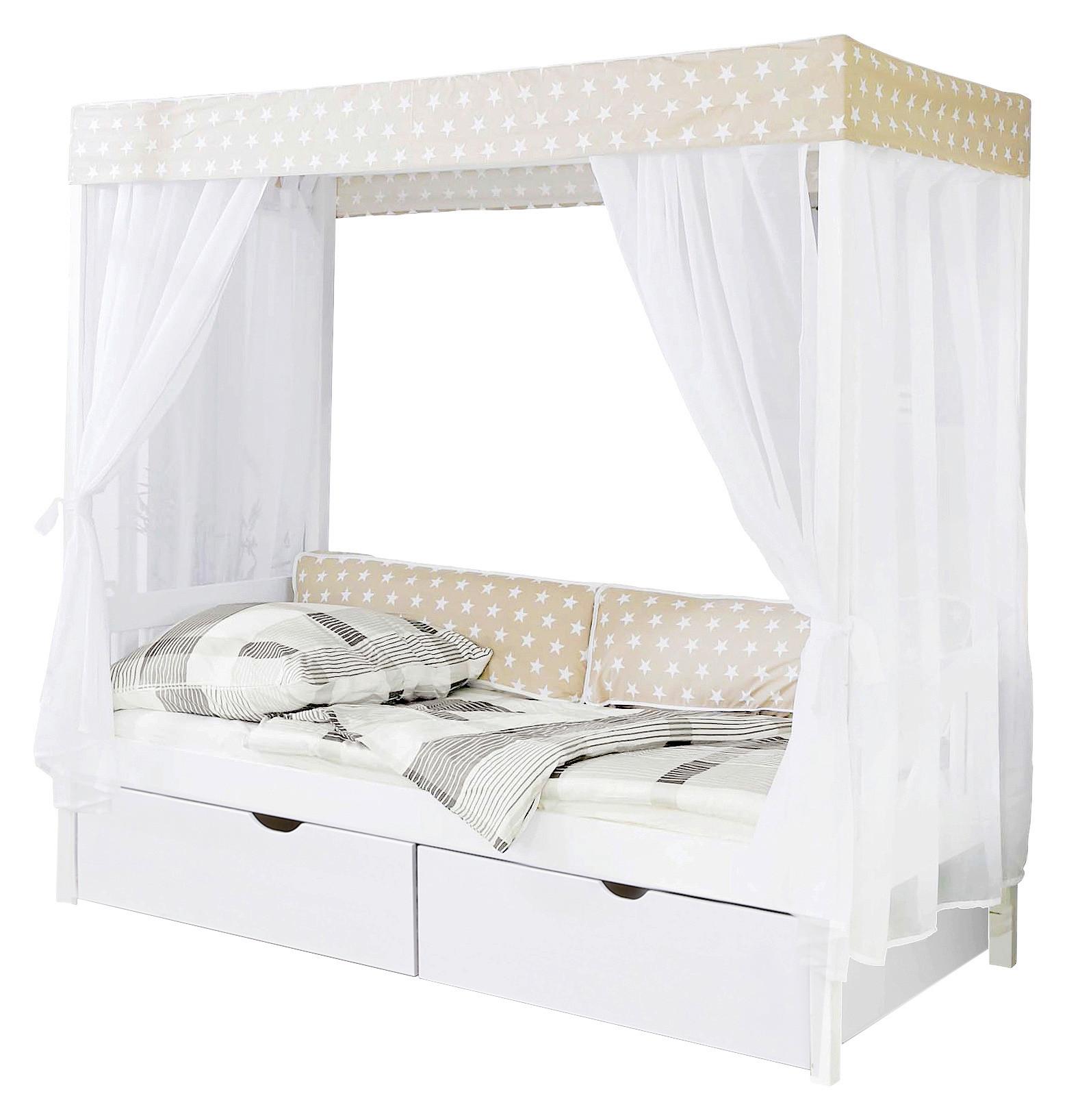 Postelja Z Baldahinom Lino, 90x200, Bela, Bež, 2 Predala - bela/bež, Moderno, les (90/200cm) - MID.YOU