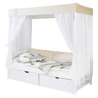 Postelja Z Baldahinom Lino, 90x200, Bela, Bež, 2 Predala - bela/bež, Moderno, les (90/200cm) - MID.YOU