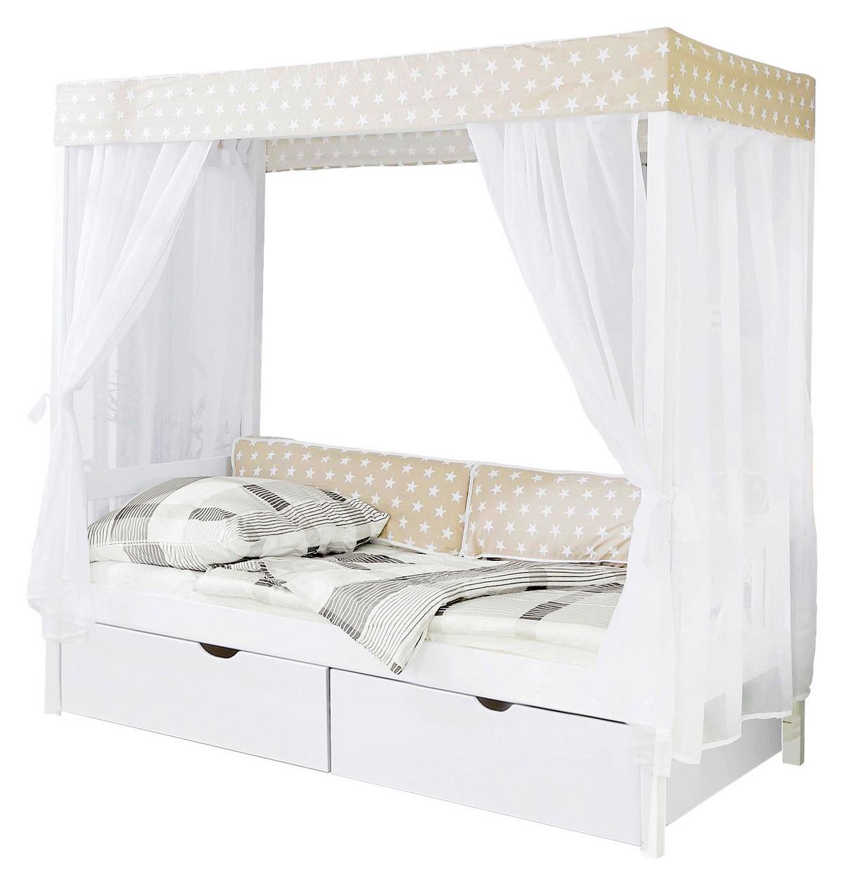 Postelja Z Baldahinom Lino, 90x200, Bela, Bež, 2 Predala - bela/bež, Moderno, les (90/200cm) - MID.YOU