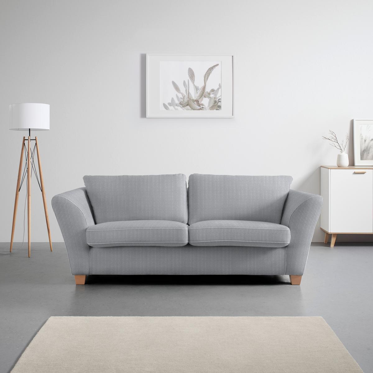 3-Sitzer-Sofa Devado Hellgrau Cord - Hellgrau/Naturfarben, Holz/Textil (216/70-85/95cm) - Mömax