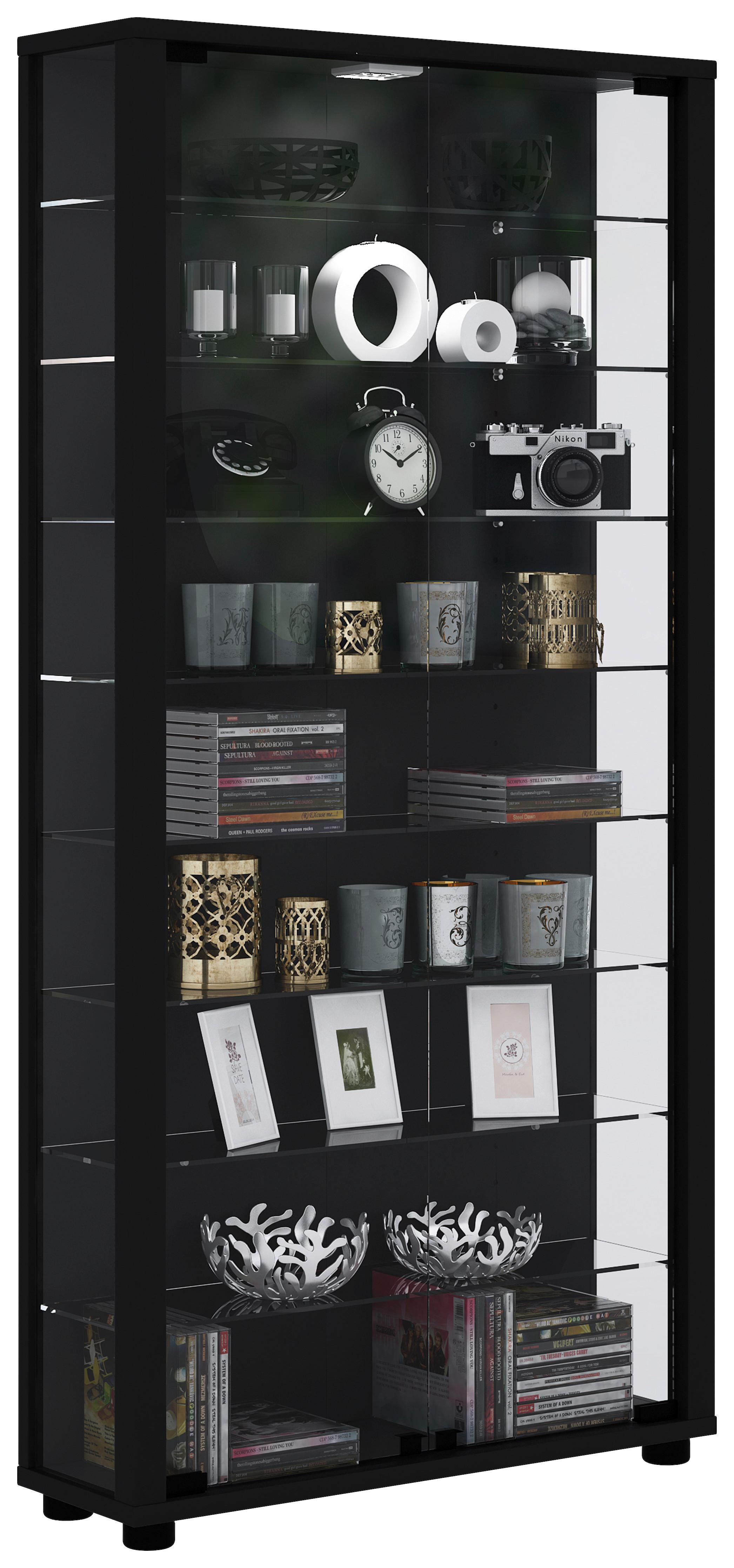 Vitrine Lumo Maxi - Transparent/Schwarz, Design, Glas/Holzwerkstoff (59/113/18cm) - MID.YOU
