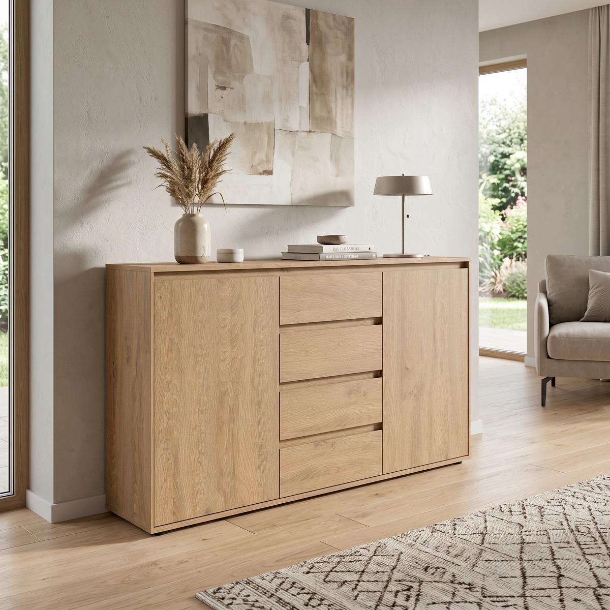 Comodă Calzado - culoare lemn stejar, Modern, material pe bază de lemn (137/85/35cm) - Modern Living