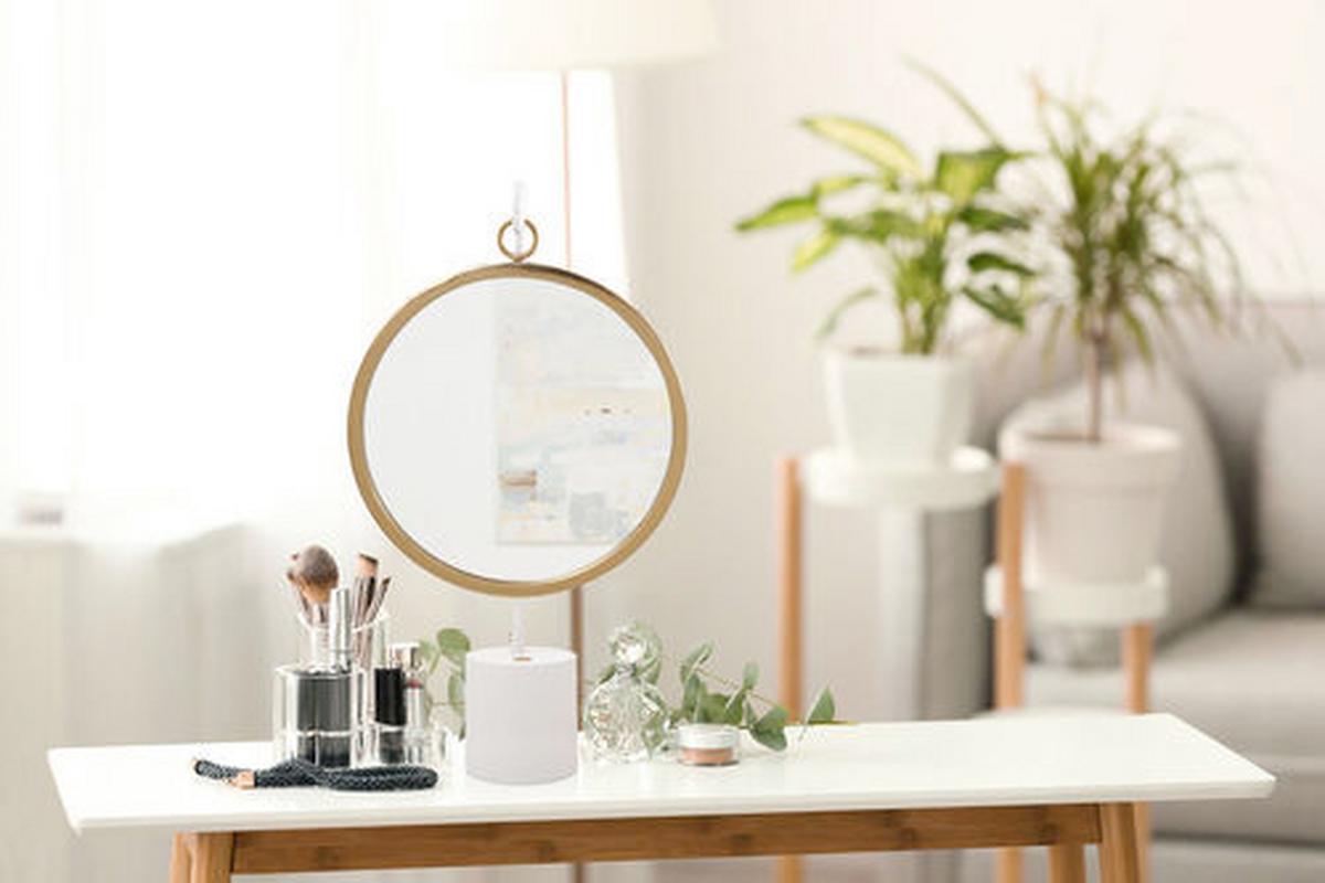 SCHMINKSPIEGEL EVFKD-WHT-GLD - Weiss/Goldfarben, Lifestyle, Glas/Metall (41/75/14cm) - Kayoom