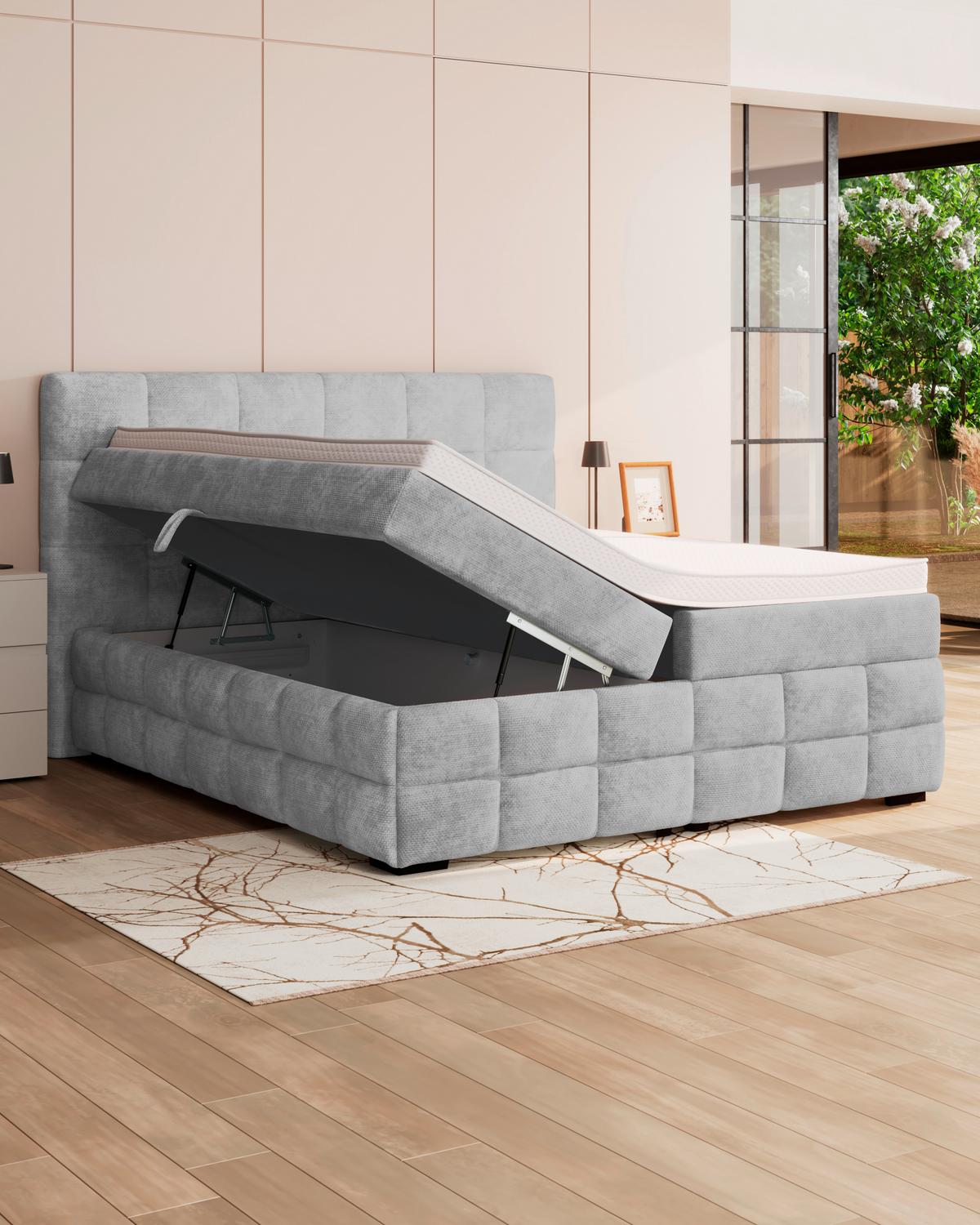 PAT BOX VEGA - gri deschis/verde, Trend, lemn/textil (160/200cm) - Modern Living