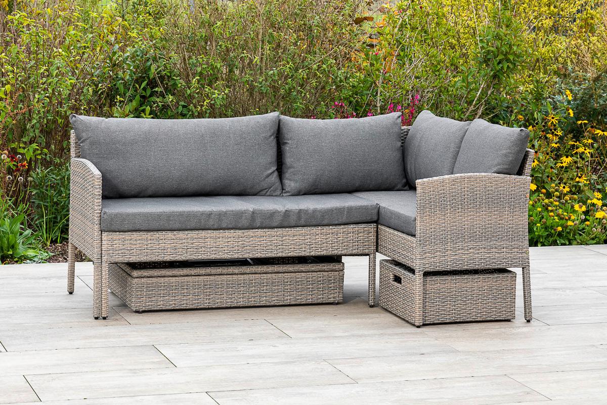 Loungegarnitur "Viletta" in Steinbeige - Beige, MODERN, Glas/Kunststoff (190/113cm) - Gardenson