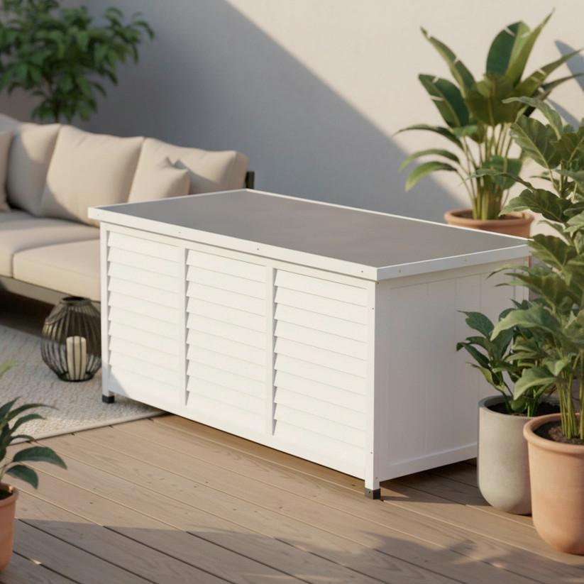 Kissenbox Biona Weiß aus Echtholz - Weiß, MODERN, Holz/Metall (132/60/66cm) - Bessagi Garden