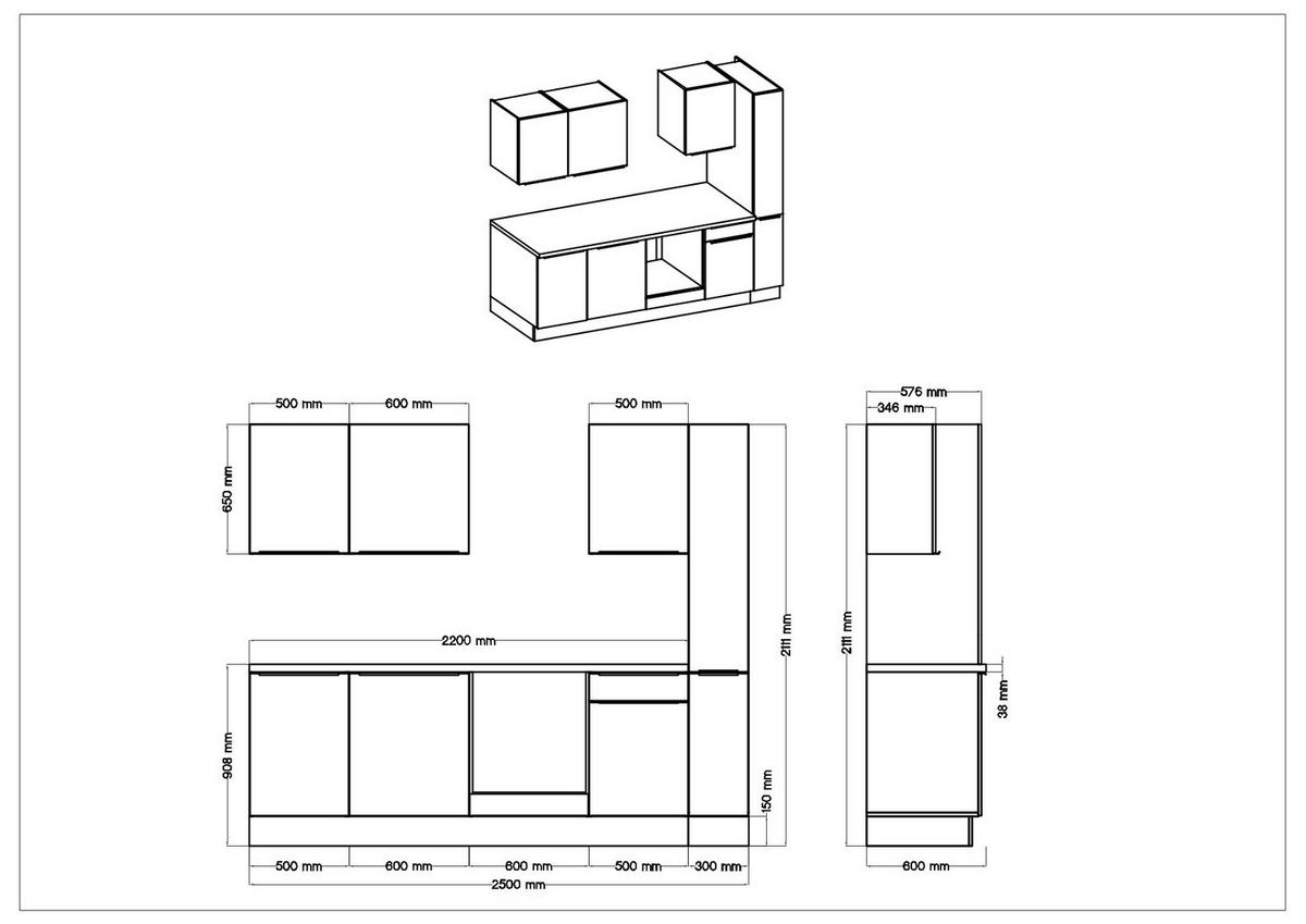 Küchenblock mit Geräte Grau B: ca. 250 cm - Anthrazit/Alufarben, LIFESTYLE, Holzwerkstoff/Kunststoff (250cm) - Respekta