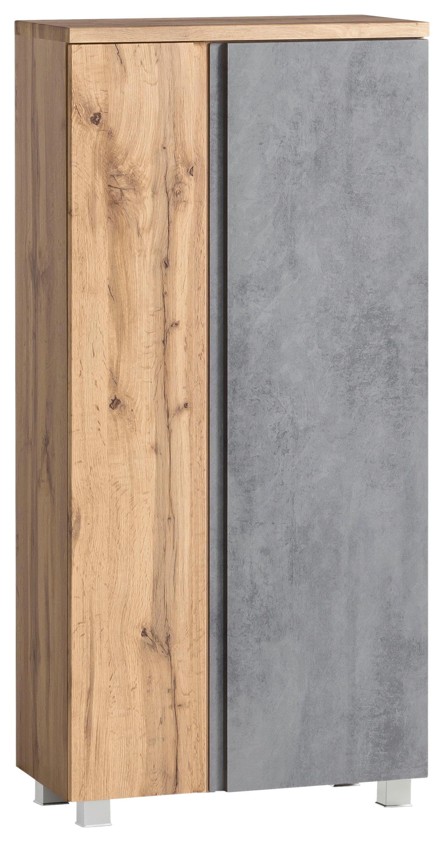 Midischrank Varese ca. 65x130 cm Hellgrau/Eiche - Eiche Wotan/Graphitfarben, MODERN, Holzwerkstoff (65/130/35cm) - Held