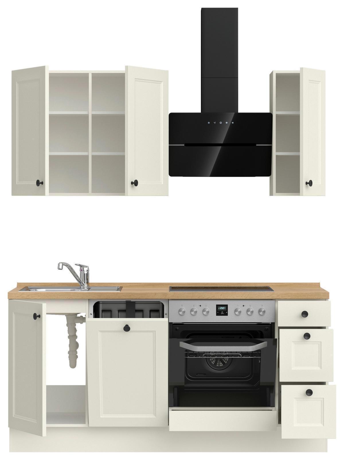 Küchenblock Cascada High m. Geräten Weiß - Eichefarben/Schwarz, MODERN, Holzwerkstoff/Metall (180cm) - Nobilia