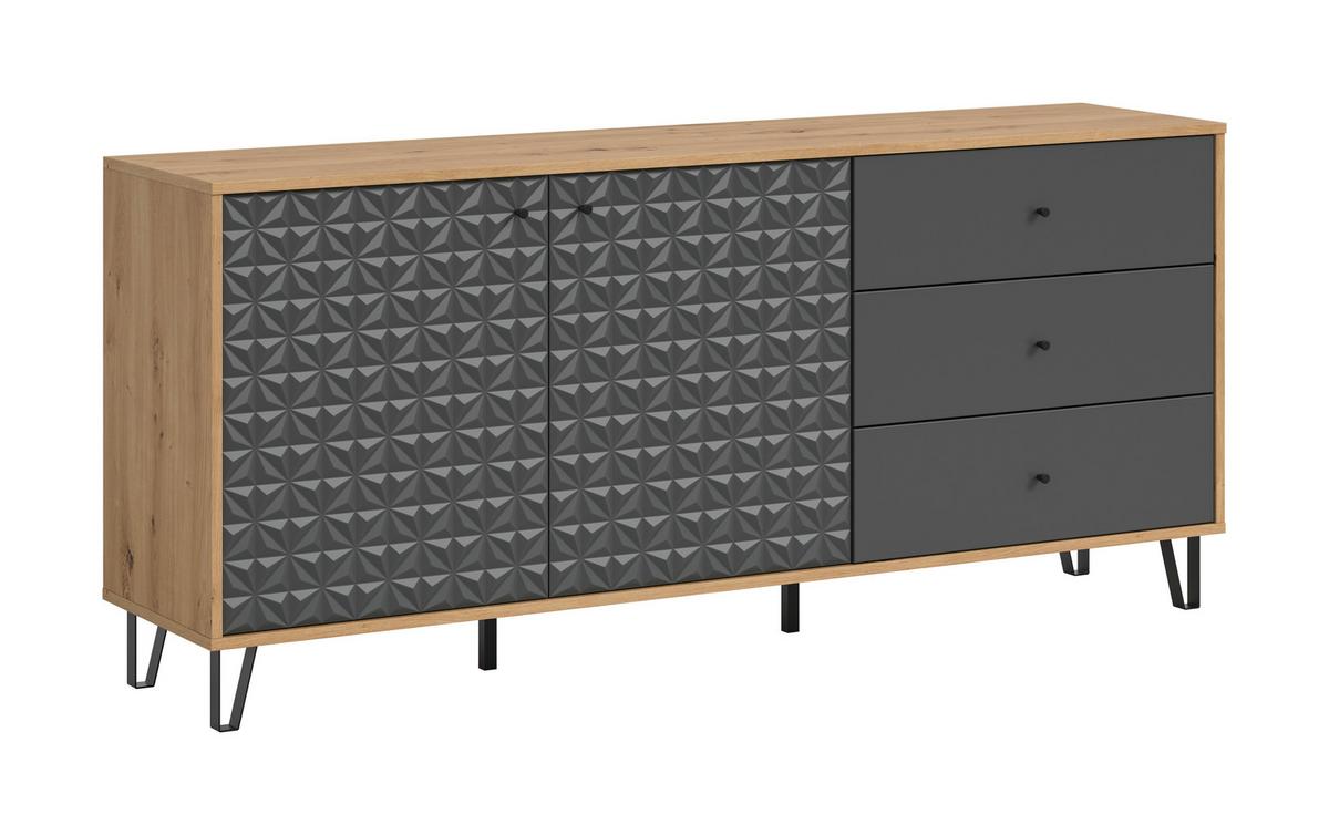 Sideboard Prisma Anthrazit/Eiche Artisan - Anthrazit/Schwarz, Design, Holzwerkstoff/Kunststoff (170/76/40cm) - Livetastic