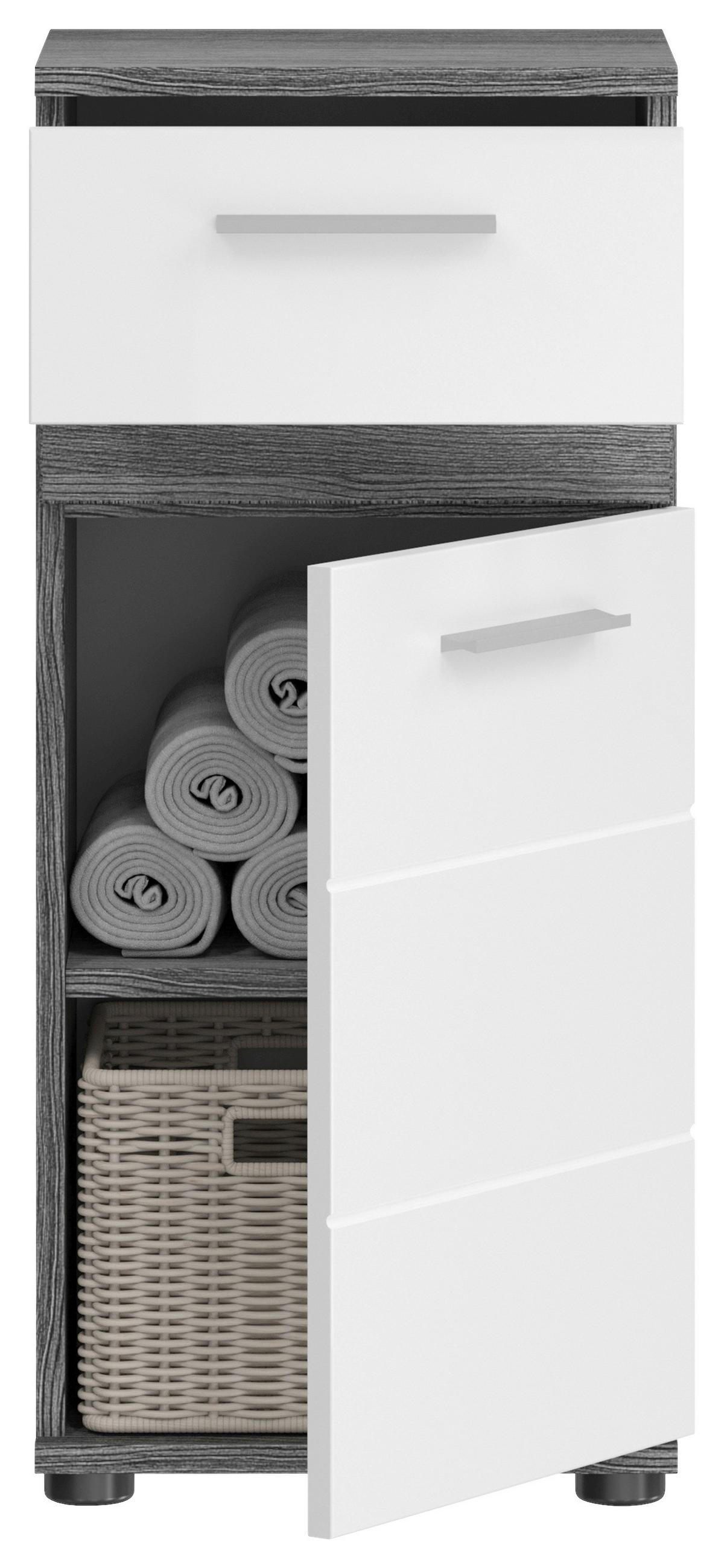 Unterschrank Blake ca. 35x79 cm Rauchsilber/Weiß - Weiß Hochglanz, MODERN, Holzwerkstoff (35/79/31cm) - MID.YOU