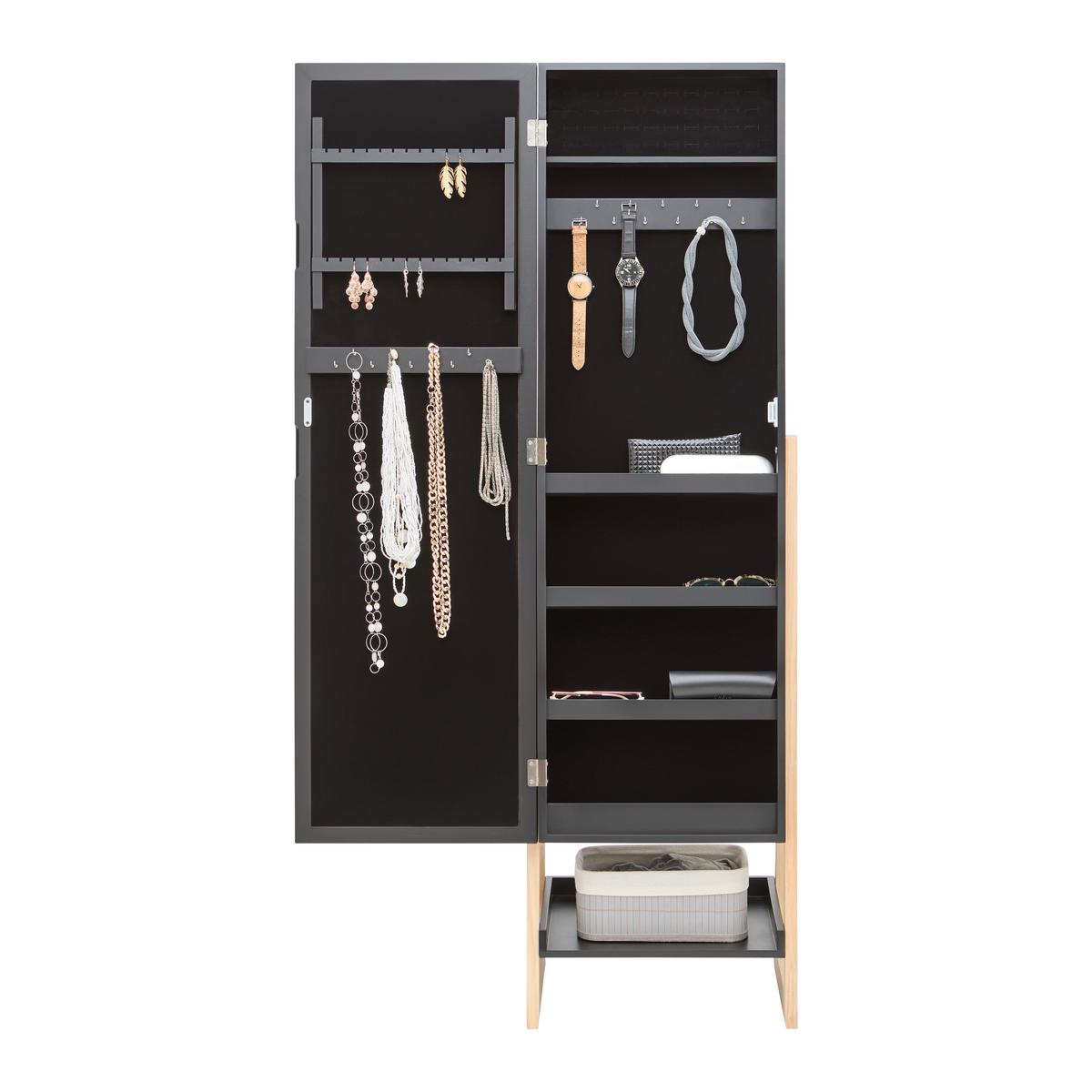 Schmuckschrank Viola Naturfarben/Schwarz - Schwarz/Naturfarben, MODERN, Glas/Holz (42/145/38cm) - Mömax