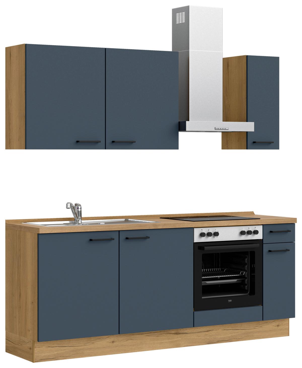 Küchenblock Easytouch Low m. Geräten Blau - Blau/Eichefarben, MODERN, Holzwerkstoff/Metall (210cm) - Nobilia