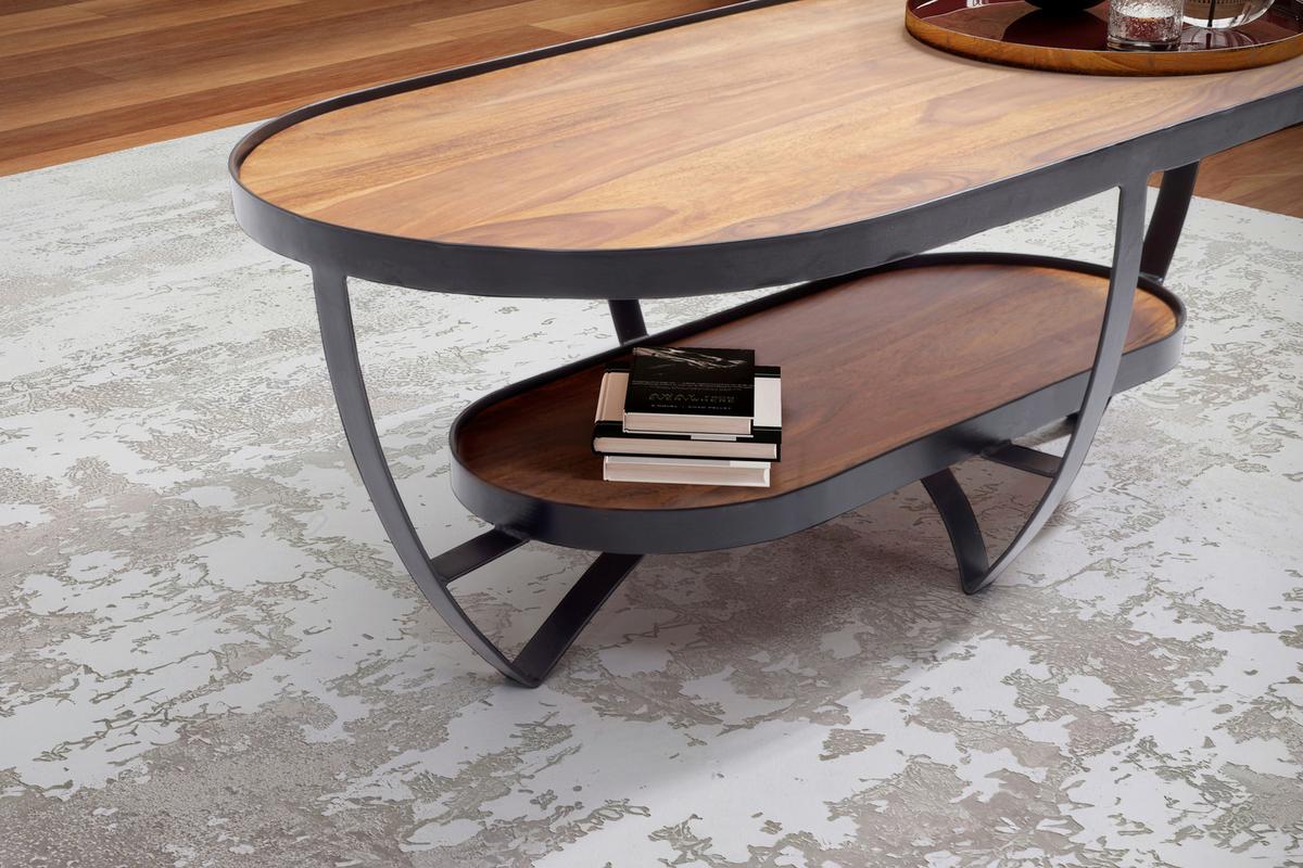 COUCHTISCH WL6.839 - Sheeshamfarben/Schwarz, Design, Holz/Metall (100/50/37,5cm) - MID.YOU