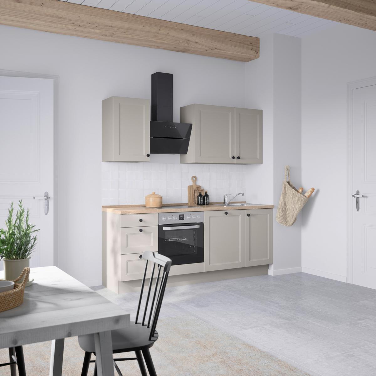 Küchenblock Cascada High m. Geräten Grau - Eiche dunkel/Schwarz, MODERN, Holzwerkstoff/Metall (210cm) - Nobilia