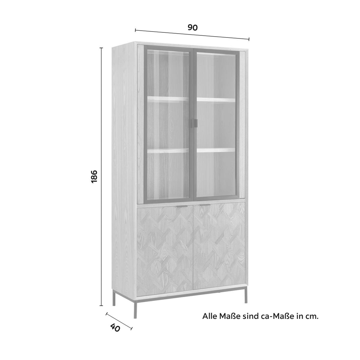 vitrine MILANO - Eschefarben/Schwarz, Modern, Glas/Holz (90/186/40cm) - Bessagi Home