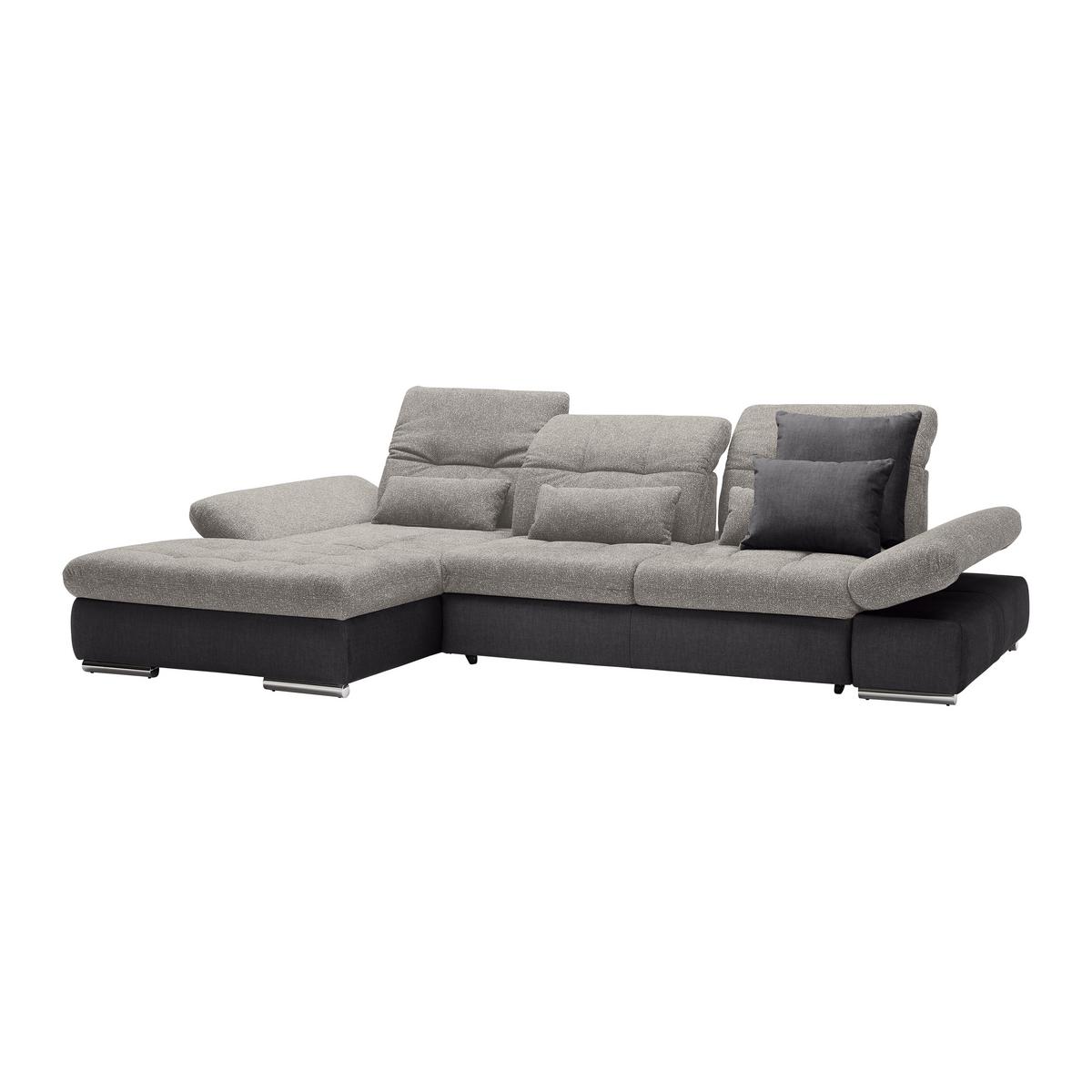 Wohnlandschaft Sanfino Silberfarben/Dunkelgrau - Chromfarben/Dunkelgrau, KONVENTIONELL, Holz/Textil (199/79-96/305cm) - Premium Living