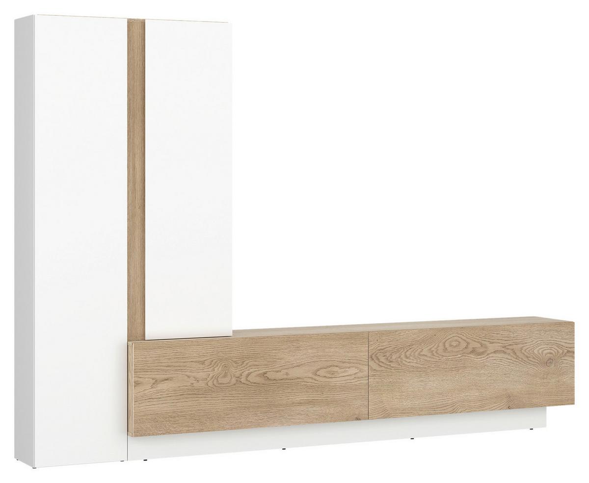 Ansamblu mobilier cameră de zi MILAZZO - alb/culoare lemn stejar, Modern, material pe bază de lemn (260/190,5/39,6cm) - Modern Living
