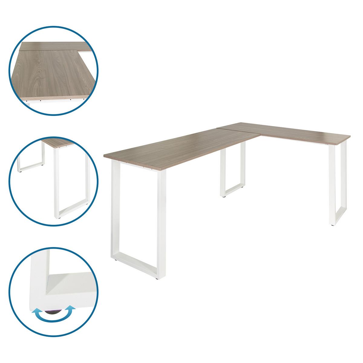 Kotna Pisalna Miza Workspace Basic I, Siva, Bela - siva/bela, Basics, kovina/leseni material (165/120/75cm) - MID.YOU