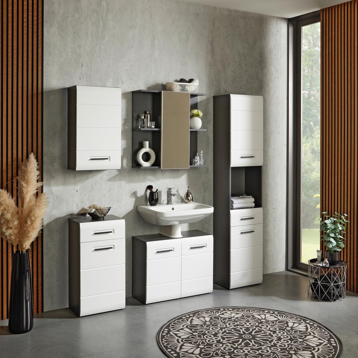 Omarica Za Pod Umivalnik Pearl New - bela/antracit, Konvencionalno, umetna masa/leseni material (70/55,5/29,6cm)