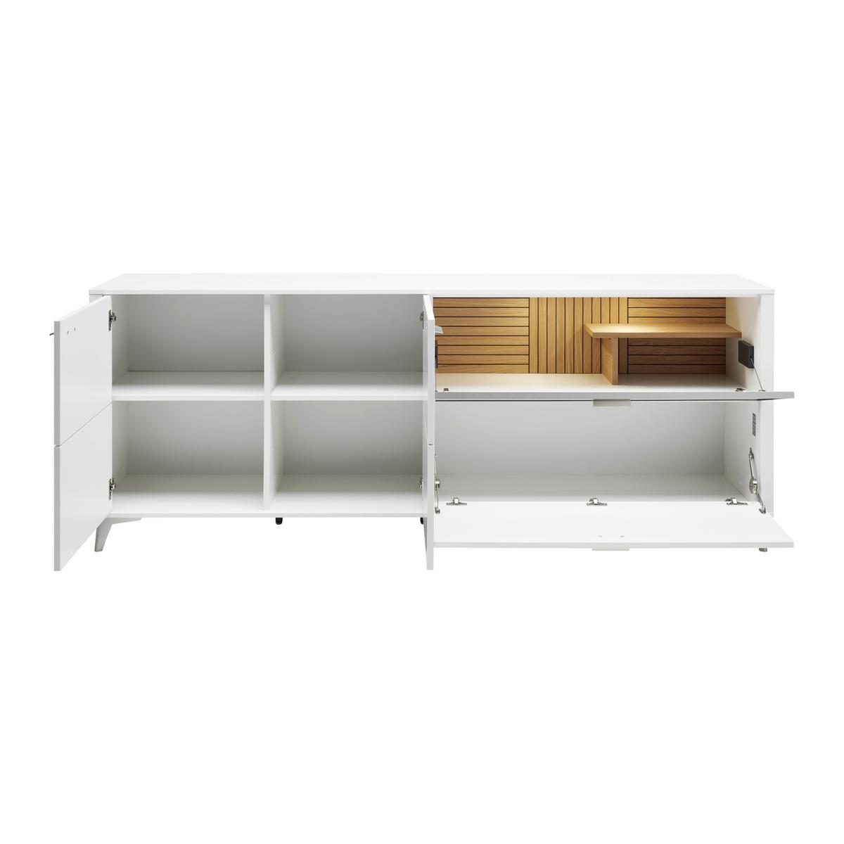 Sideboard Studio 11 in Weiss/Eichefarben - Chromfarben/Weiss, Modern, Glas/Holzwerkstoff (220/85/45cm) - Premium Living