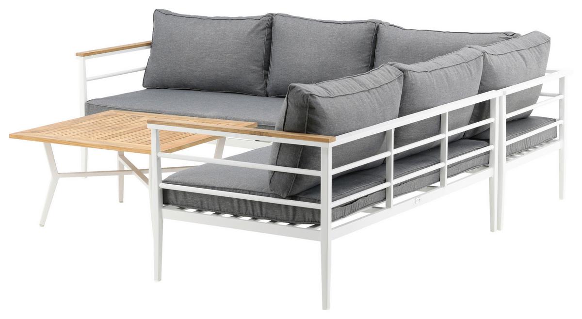 Loungegarnitur Mexico ca. 233x233 cm Alu Weiß/Teak - Weiß, KONVENTIONELL, Holz/Metall (233/233cm) - Gardenson