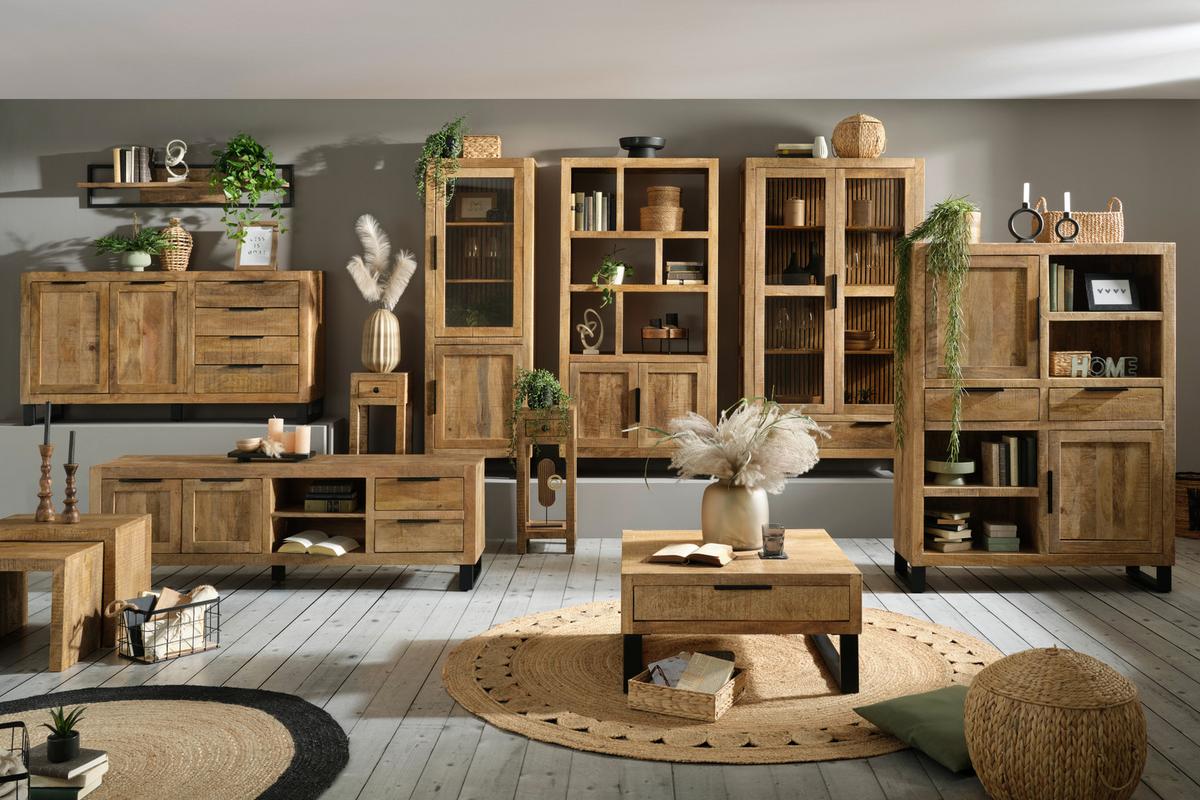Vitrine Everest in Naturfarben/Schwarz - Schwarz/Naturfarben, Natur, Glas/Holz (100/180/40cm) - Mömax