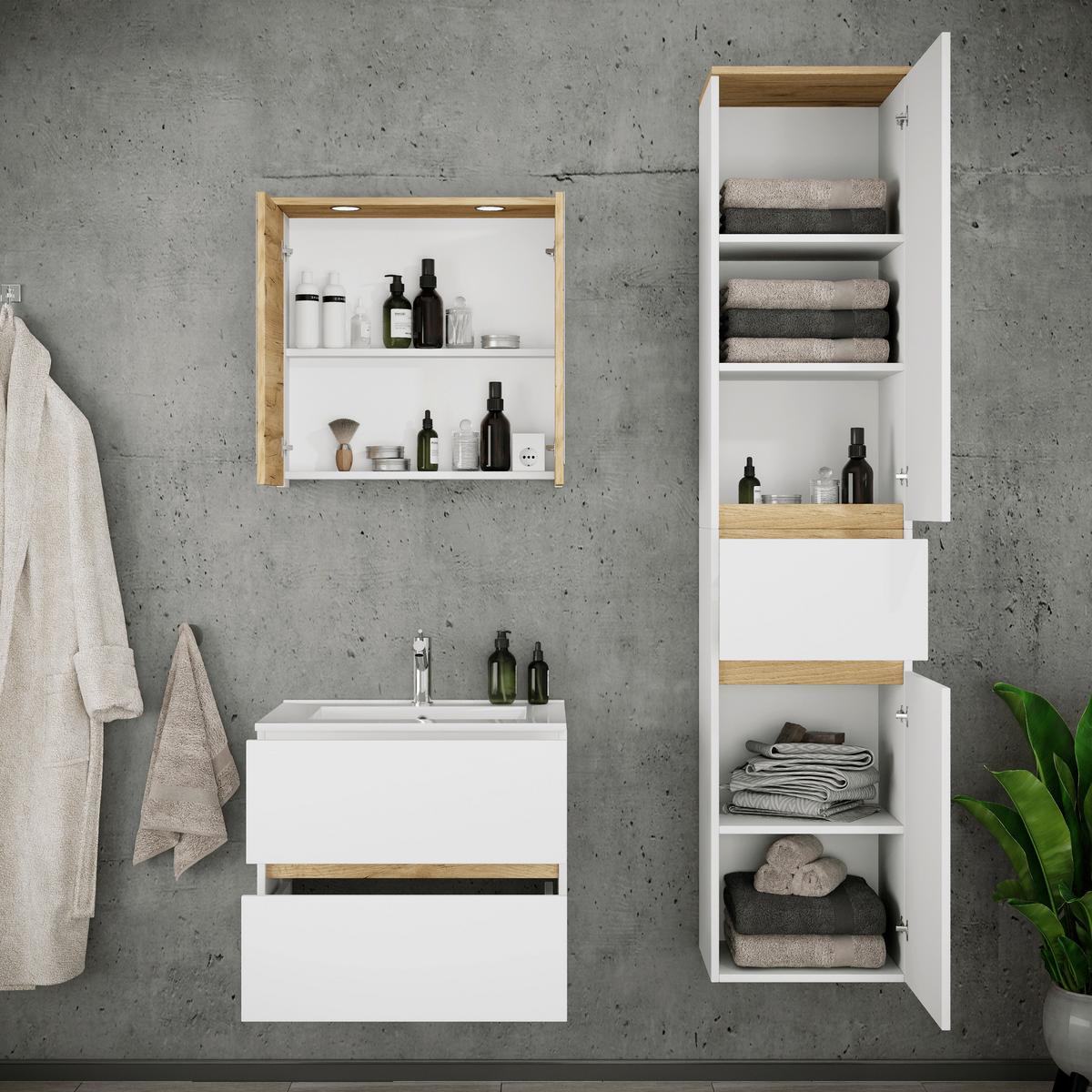Badezimmer Cosila - Honigeiche/Weiss, Trend, Keramik/Holzwerkstoff (101cm) - MID.YOU