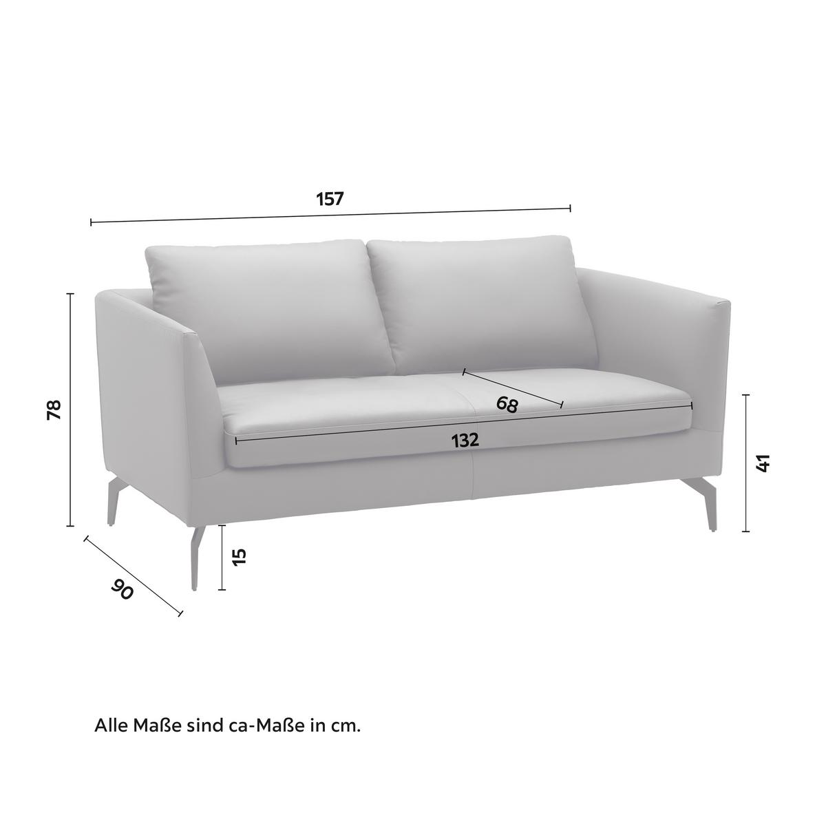 Sofa grau, "Bella", Leder - Schwarz/Grau, Modern, Leder/Holz (157/78/90cm) - Bessagi Home