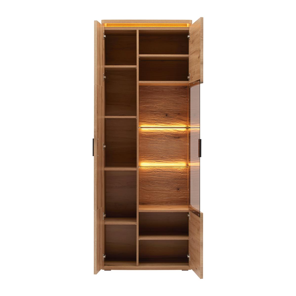 Vitrine Alameda Eichefarben inkl. Oberbodenbeleuchtung - Eichefarben, Modern, Glas/Holzwerkstoff (75/208/38cm) - Mömax
