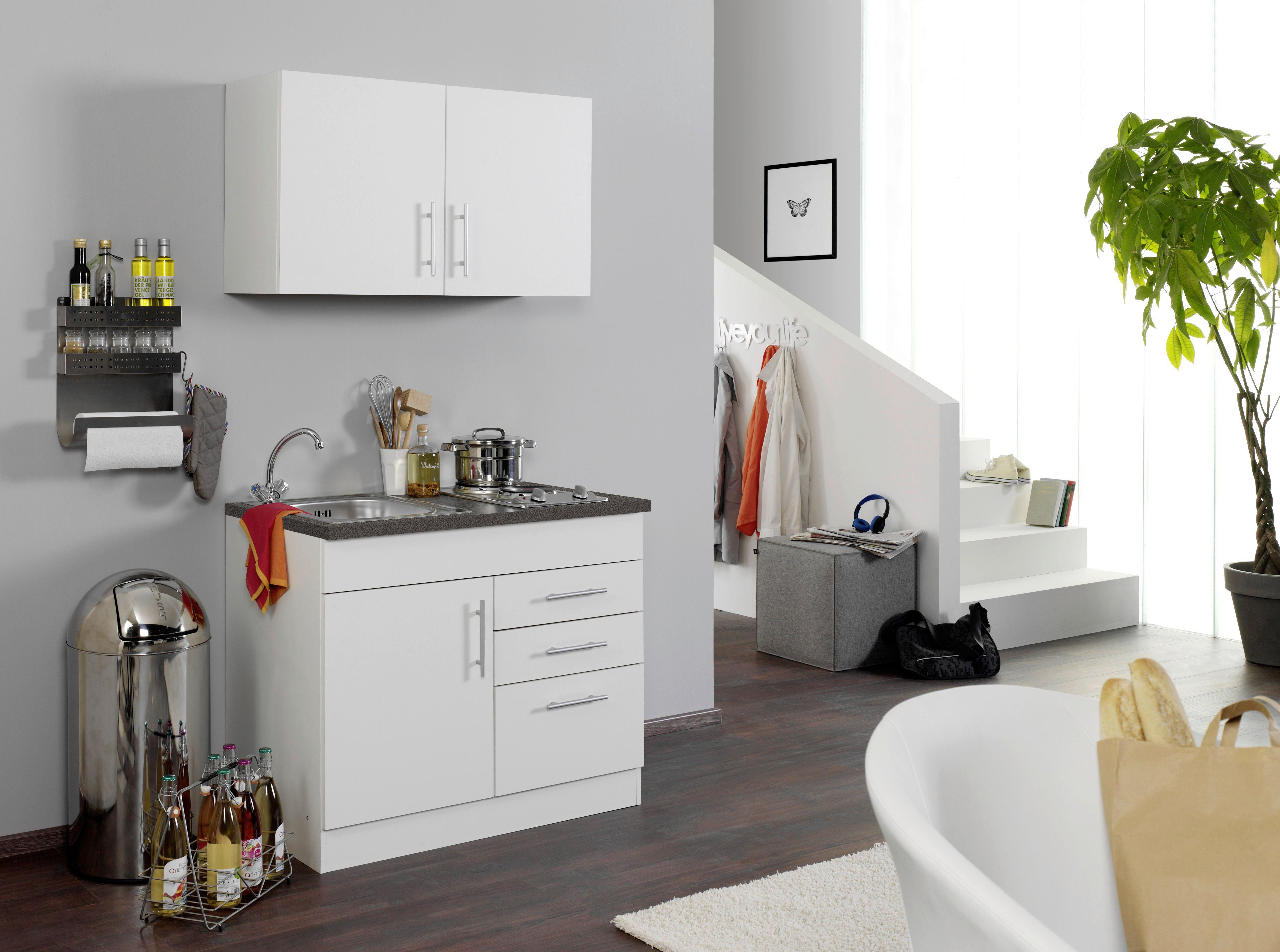 Miniküche Toronto B: ca. 100cm Weiß - Chromfarben/Graphitfarben, MODERN, Holzwerkstoff/Metall (100cm) - Held