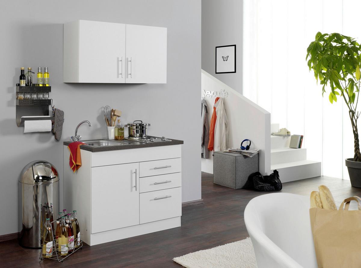 Miniküche Toronto B: ca. 100cm Weiß - Chromfarben/Graphitfarben, MODERN, Holzwerkstoff/Metall (100cm) - Held