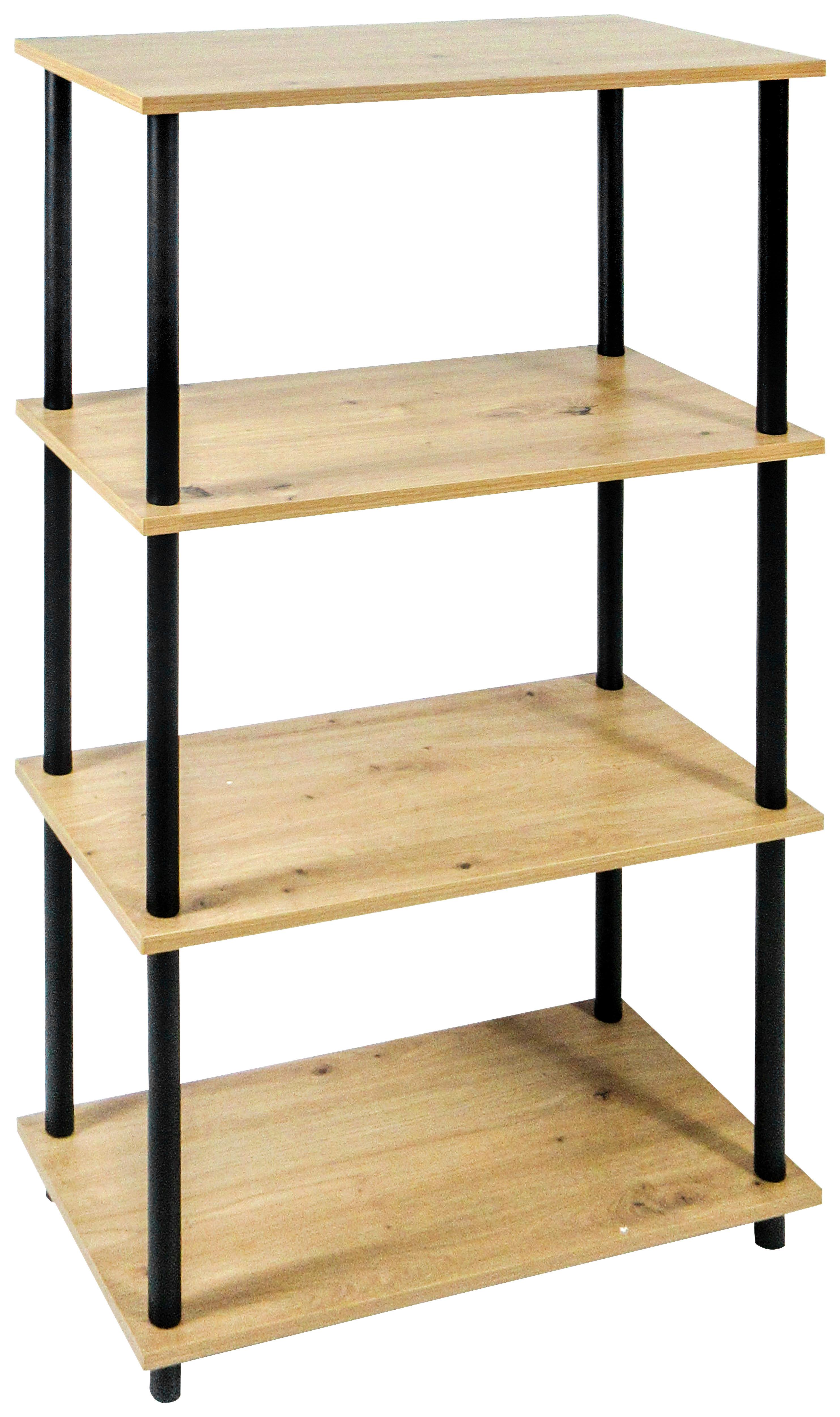 Regal Timilli 4, Barva Hrasta - črna/naravne barve, Moderno, kovina/leseni material (60/111,5/30cm)