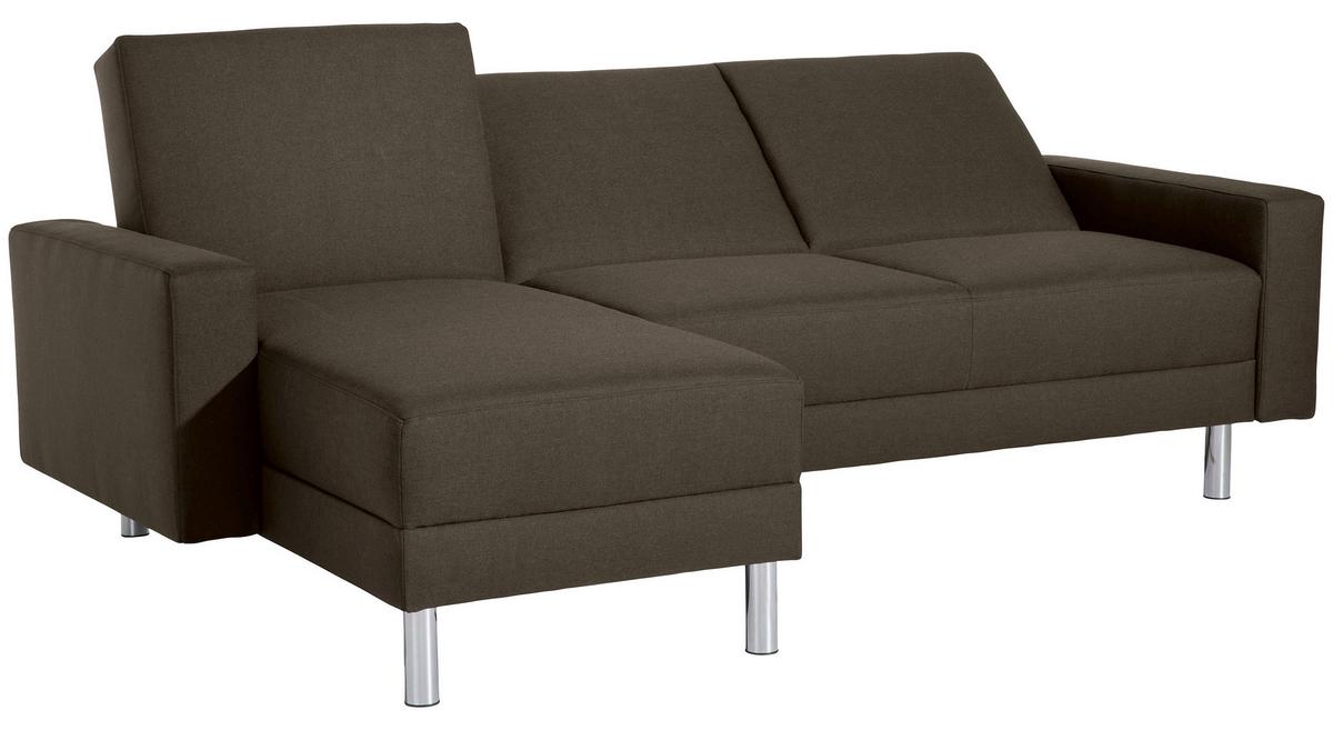 ECKSCHLAFSOFA JUST FASHION - Chromfarben/Braun, KONVENTIONELL, Textil/Metall (152/230cm) - Max Winzer
