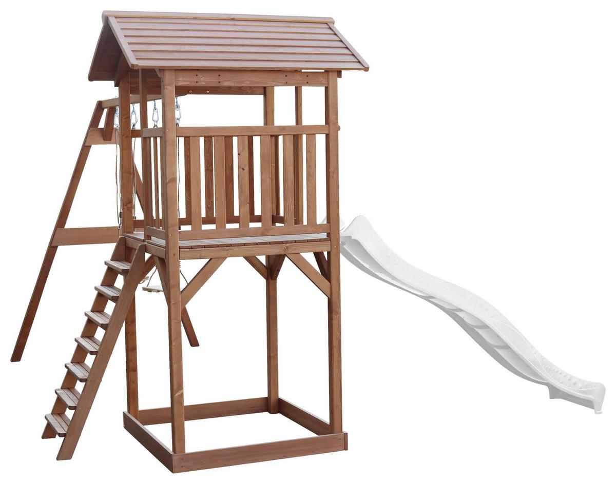 SPIELTURM A025.122.90 - Braun/Weiß, KONVENTIONELL, Holz/Kunststoff (356,6/241,9/349cm) - Ambia Garden