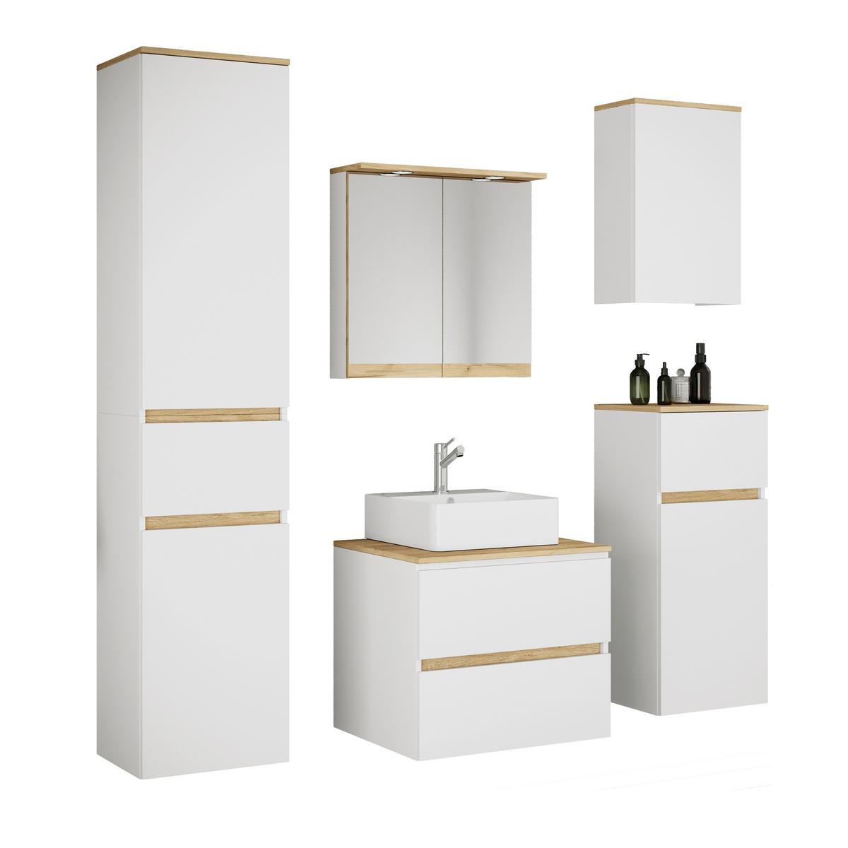 Badezimmer Cosila - Honigeiche/Weiss, Trend, Keramik/Holzwerkstoff (140cm) - MID.YOU