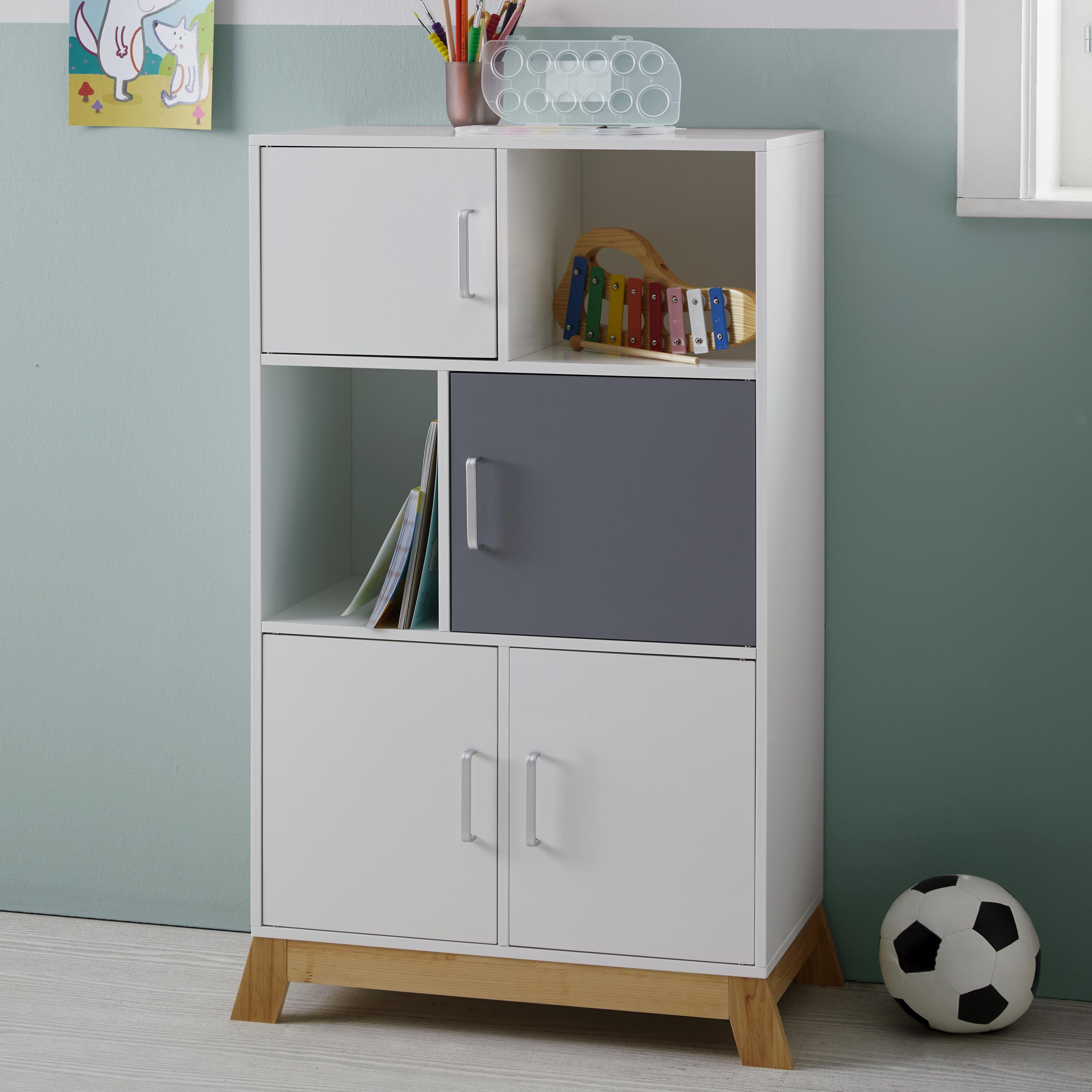 Kinderkommode in Weiß/ Kieferfarben/Hellgrau 'Brian' - Hellgrau/Weiß, MODERN, Holz/Metall (60/103/34cm) - Bessagi Kids